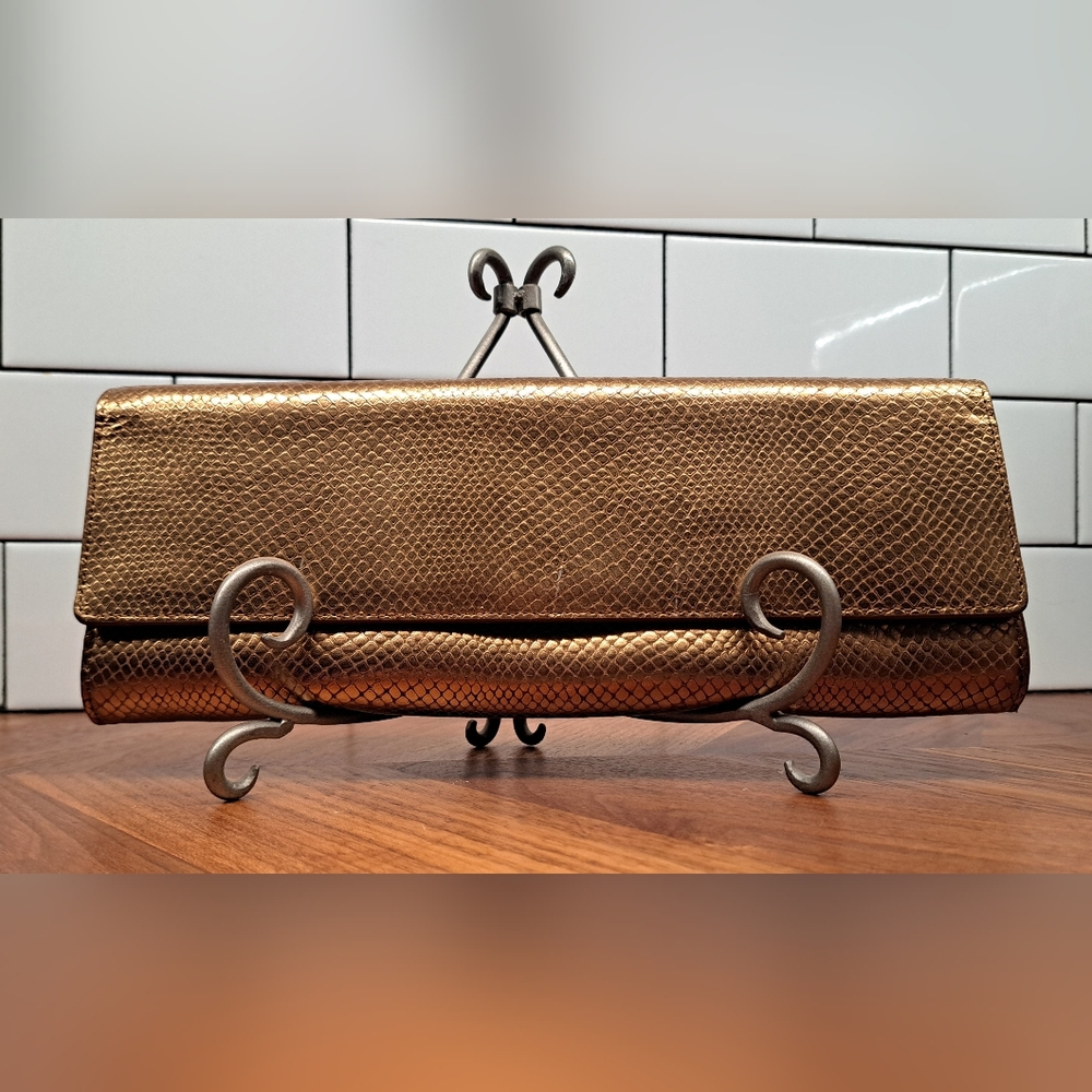 Ann Taylor Elegant Gold Snakeskin Clutch Bag